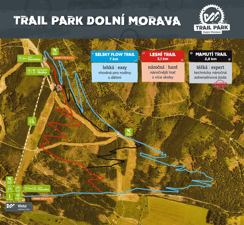 Trail Park Dolní Morava - mapa stezek